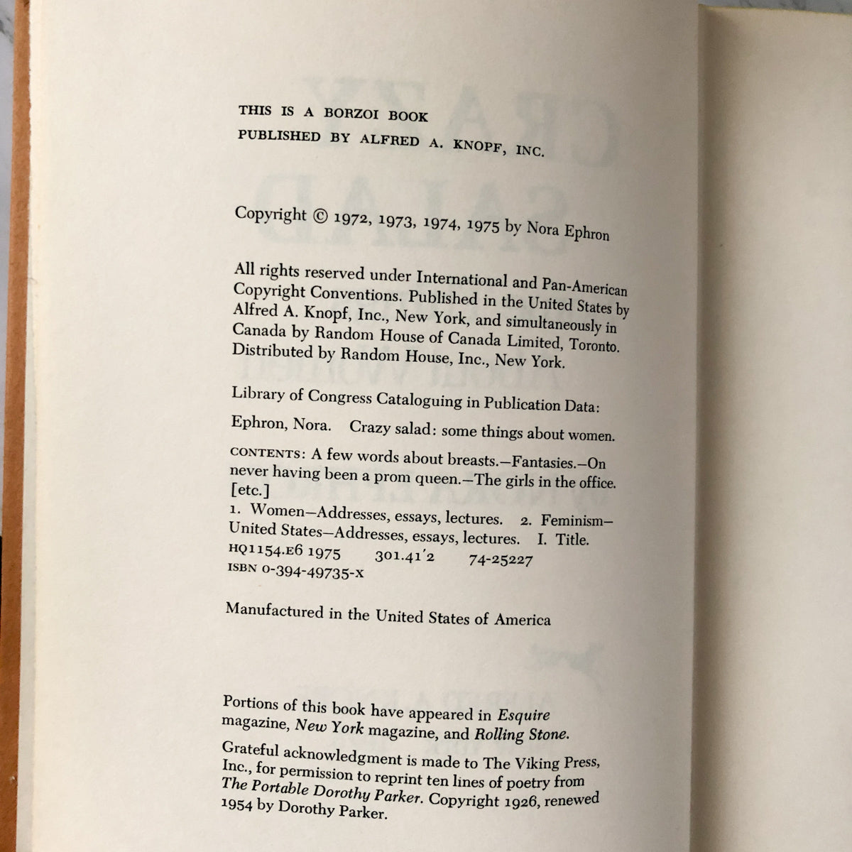 Crazy Salad: Some Things About Women by Nora Ephron [FIRST EDITION] - Bookshop Apocalypse