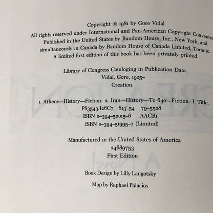 Creation by Gore Vidal [FIRST EDITION] 1981 • Random House *See Condition