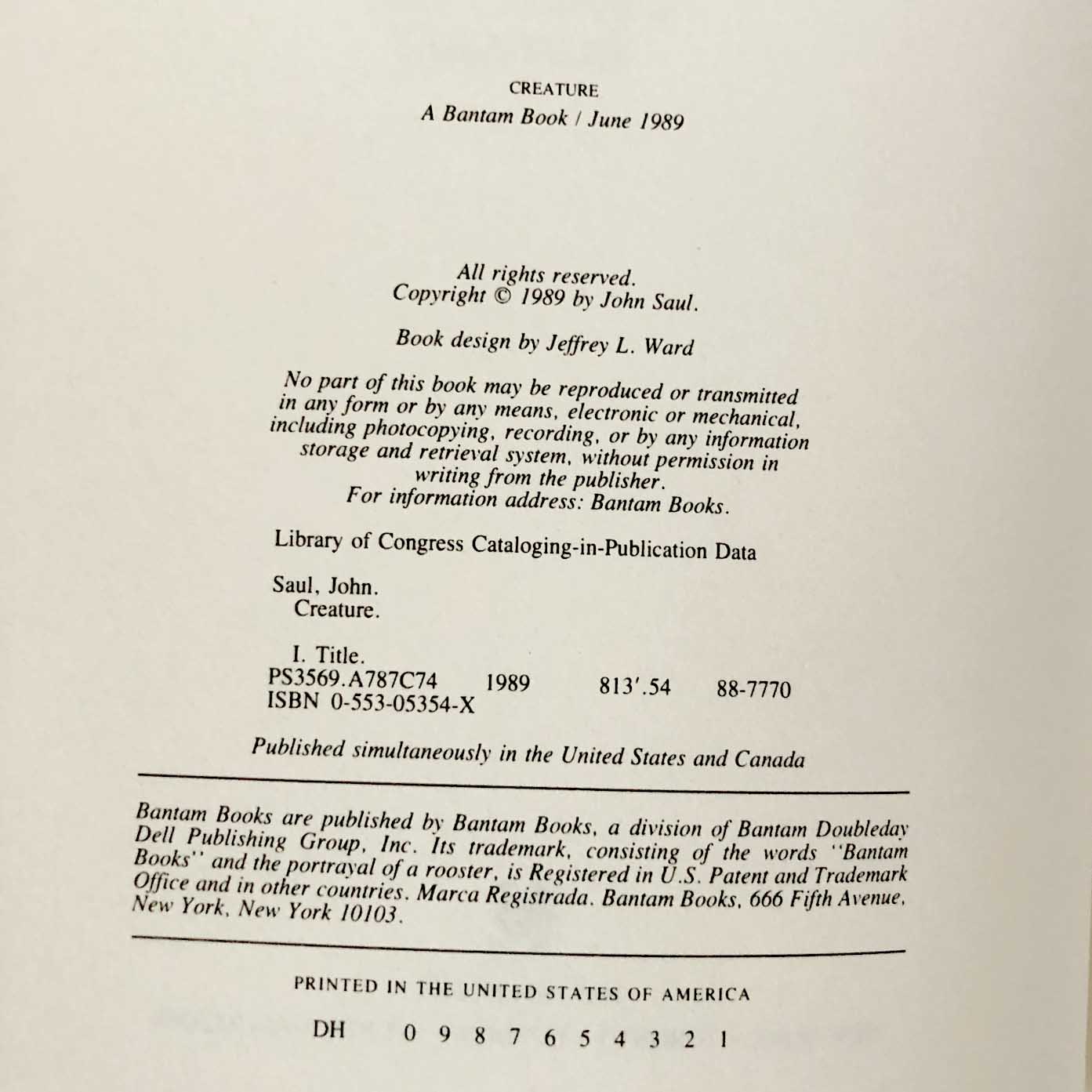 Creature by John Saul [FIRST EDITION / FIRST PRINTING] 1989