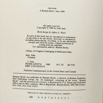 Creature by John Saul [FIRST EDITION / FIRST PRINTING] 1989