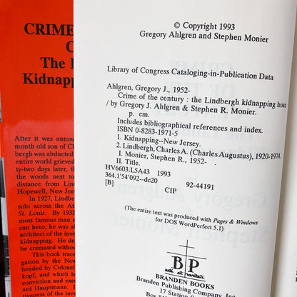 Crime of the Century: The Lindbergh Kidnapping Hoax by Gregory Ahlgren & Stephen Monier SIGNED! [FIRST EDITION] - Bookshop Apocalypse