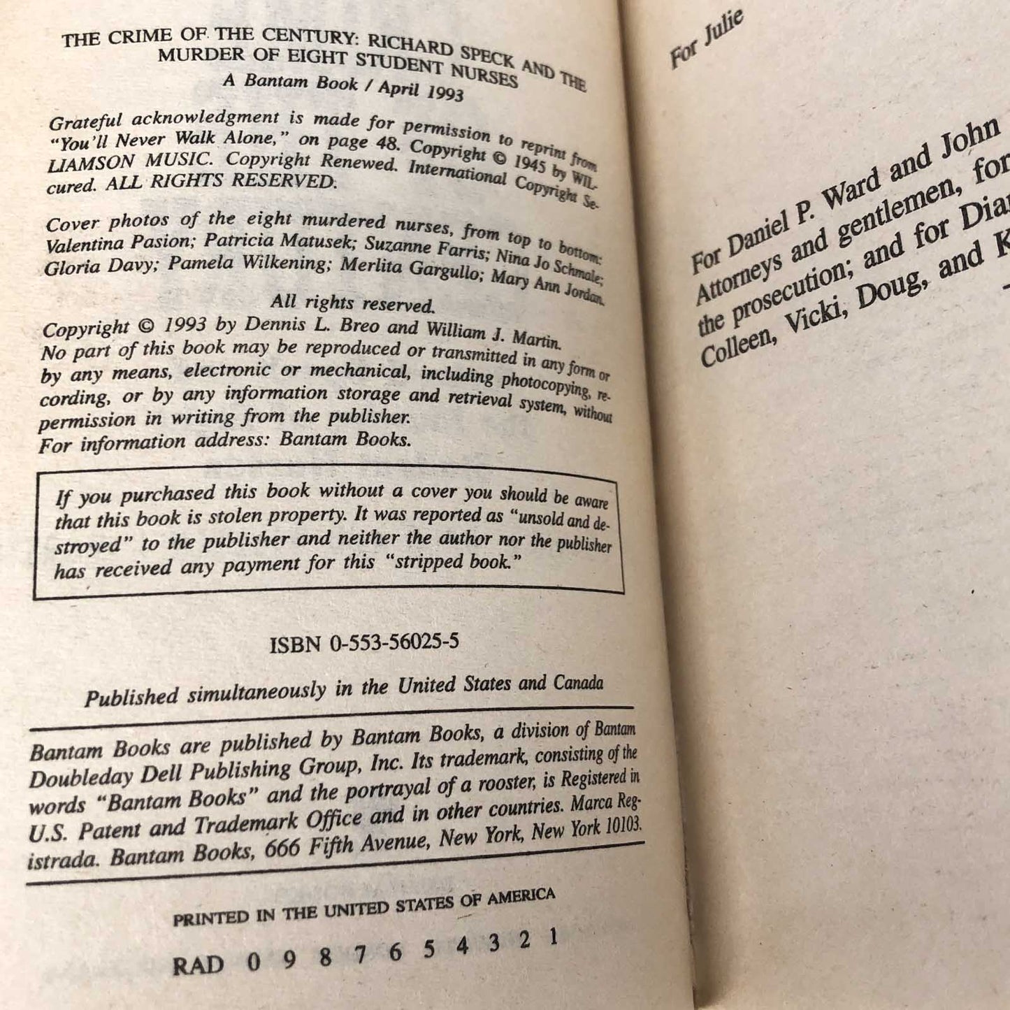 The Crime of the Century: Richard Speck & The Murders of 8 Student Nurses by Dennis L. Breo [FIRST EDITION] 1993