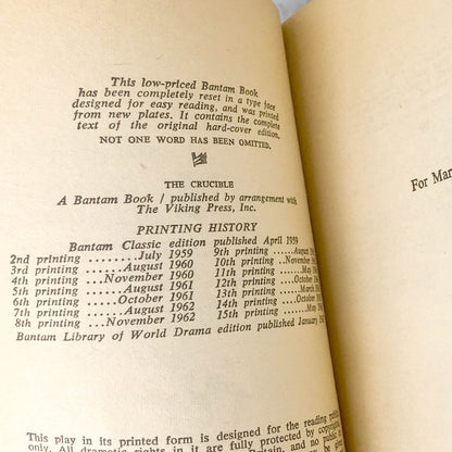 The Crucible by Arthur Miller [1967 PAPERBACK]