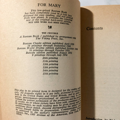 The Crucible by Arthur Miller [1974 PAPERBACK]