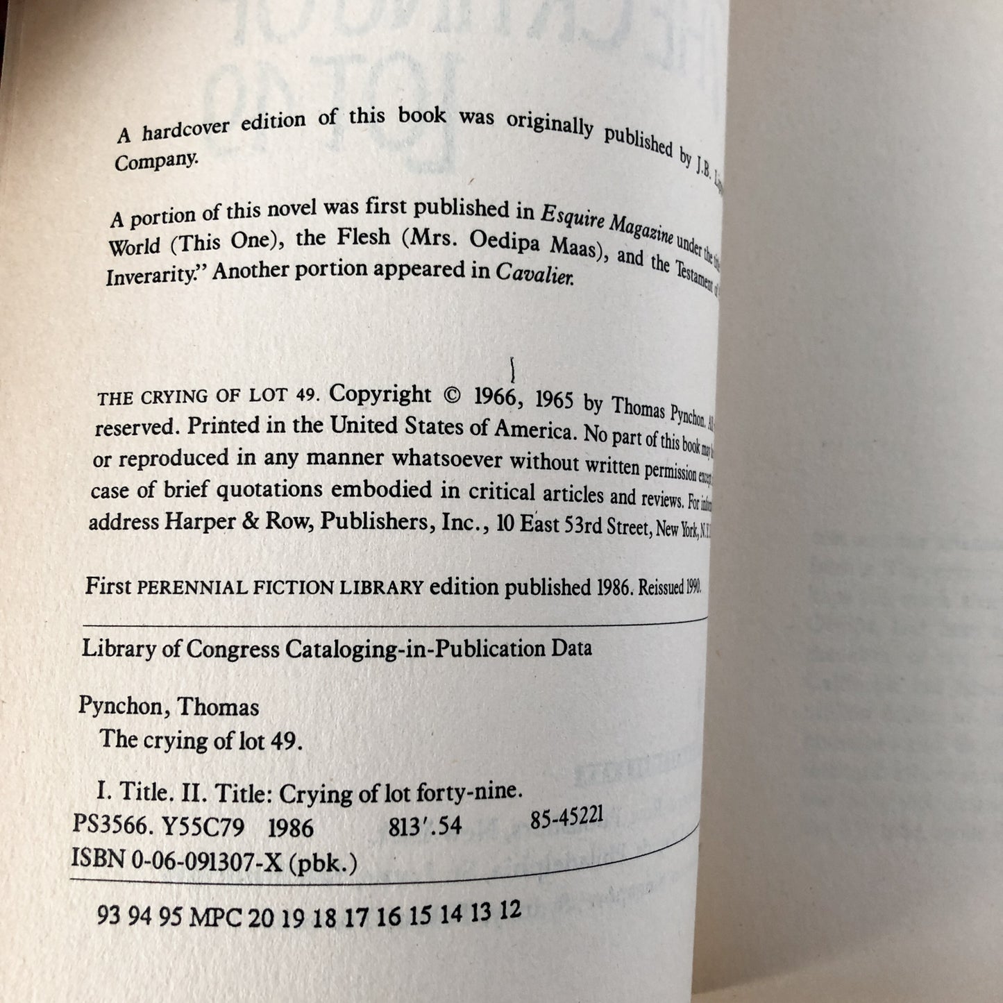 The Crying of Lot 49 by Thomas Pynchon [1990 TRADE PAPERBACK] - Bookshop Apocalypse