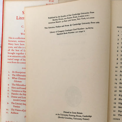 Selected Literary Essays by C.S. Lewis [FIRST EDITION / 1969]