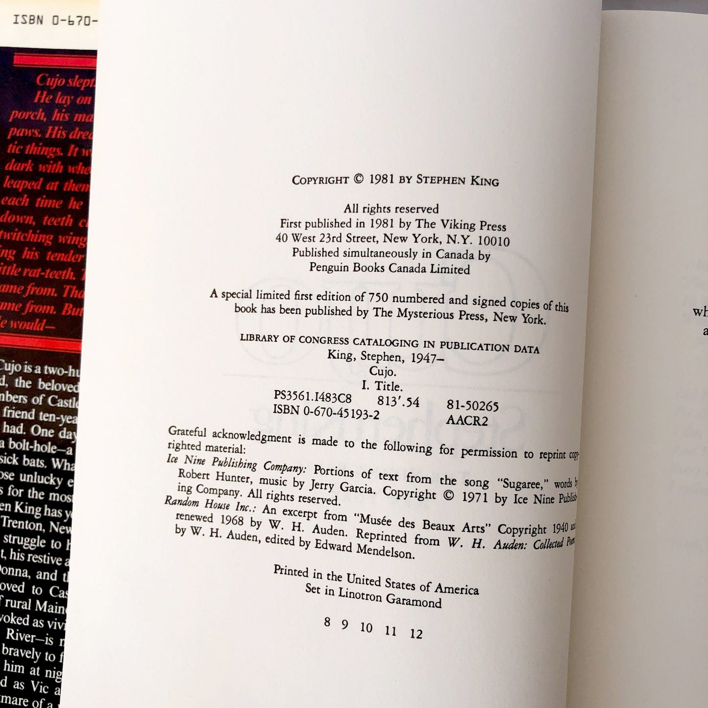 Cujo by Stephen King [FIRST EDITION / 1981]