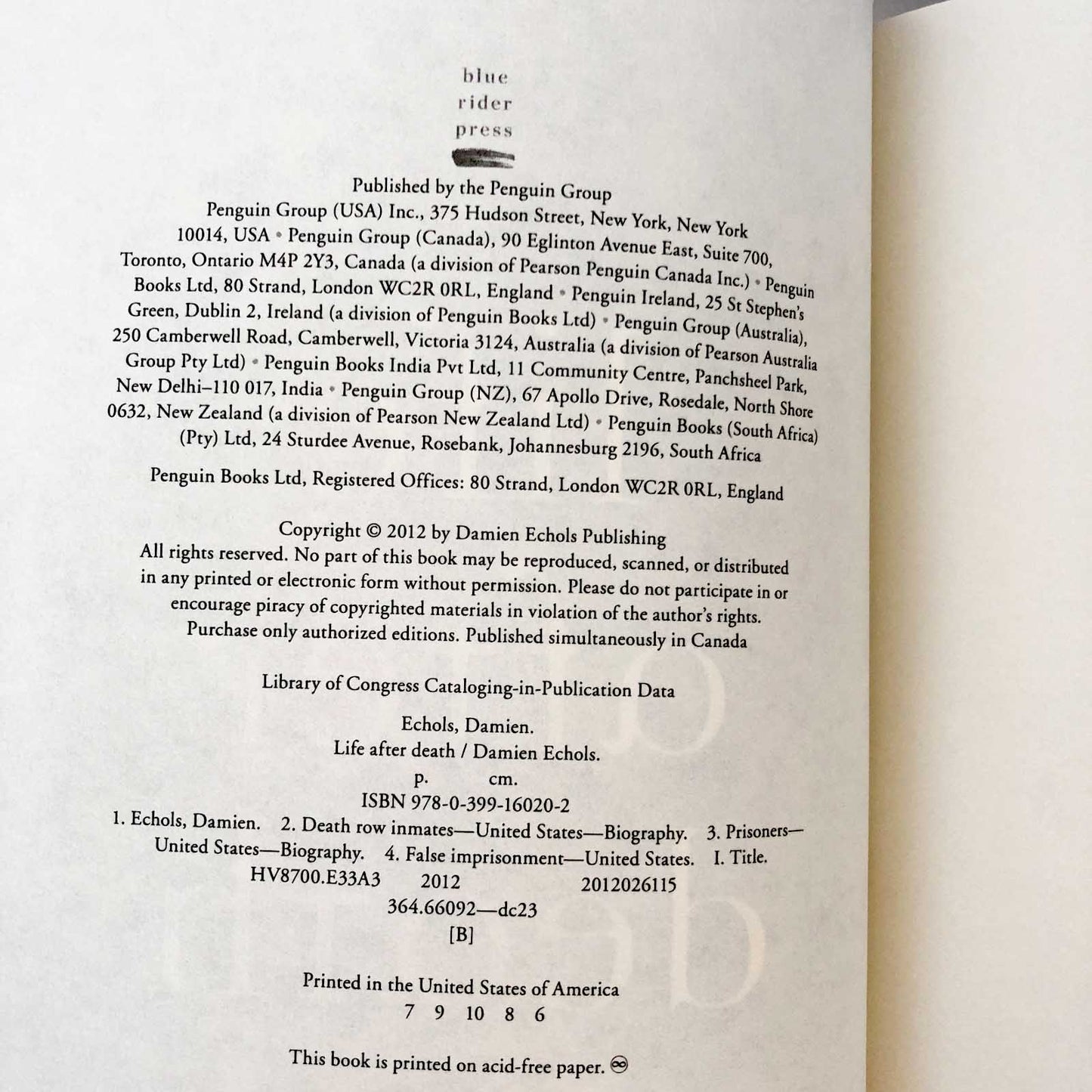 Life After Death by Damien Echols [FIRST EDITION] 2012 • Blue Rider Press