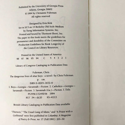 The Dangerous Lives of Altar Boys by Chris Fuhrman [FIRST EDITION / FIRST PRINTING] 1994