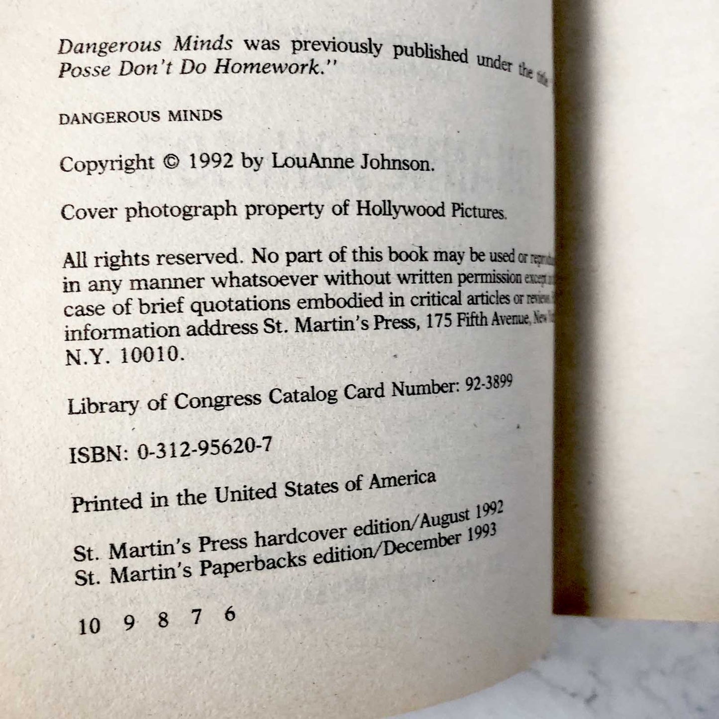 Dangerous Minds by LouAnne Johnson [1993 PAPERBACK]