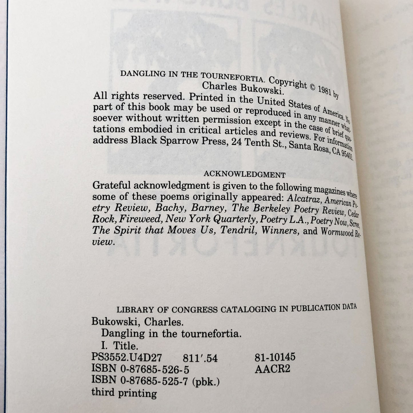 Dangling in the Tournefortia by Charles Bukowski [FIRST EDITION // PAPERBACK]