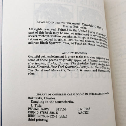 Dangling in the Tournefortia by Charles Bukowski [FIRST EDITION // PAPERBACK]