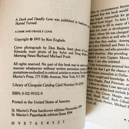 A Dark and Deadly Love [aka To Hatred Turned] by Ken Englade [1994 PAPERBACK]