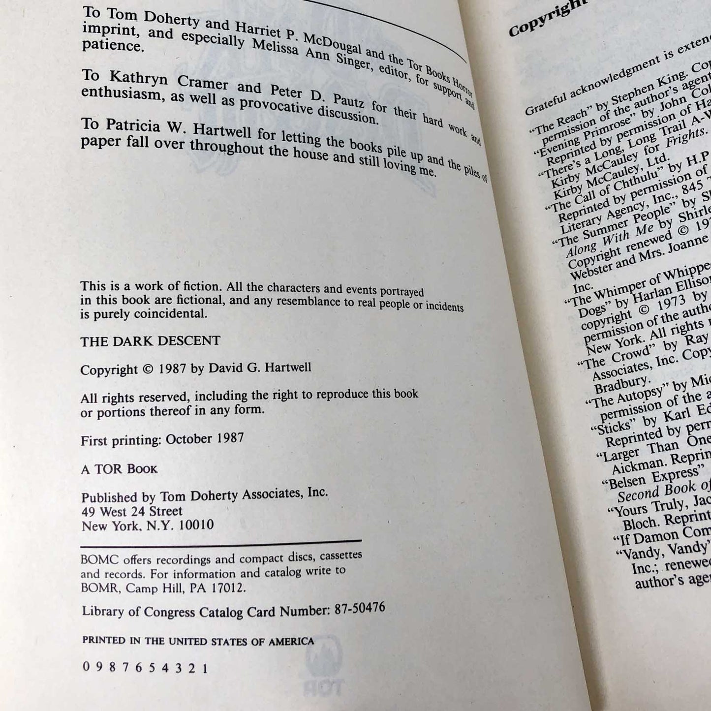 The Dark Descent: The Evolution of Horror edited by David G. Hartwell [1987 TRADE PAPERBACK]