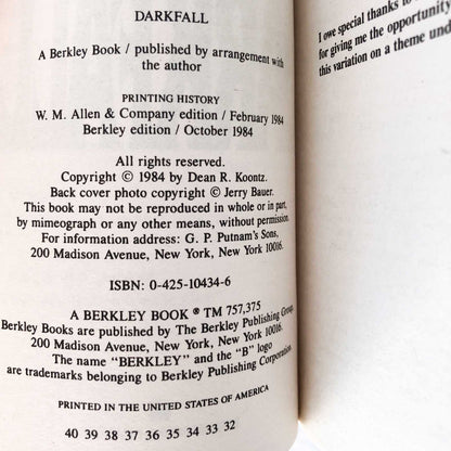 Darkfall by Dean Koontz [1984 PAPERBACK]