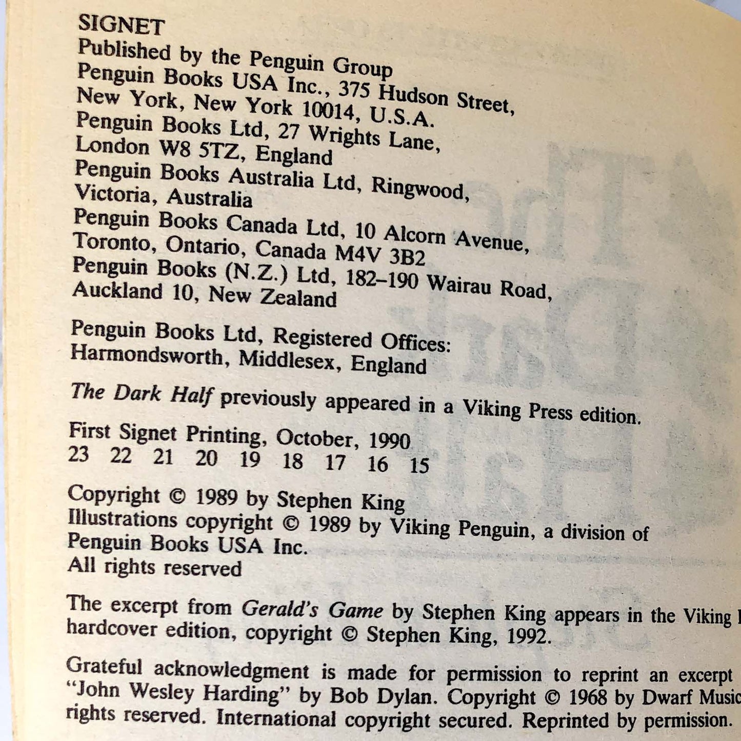 The Dark Half by Stephen King [MOVIE TIE-IN PAPERBACK] 1993