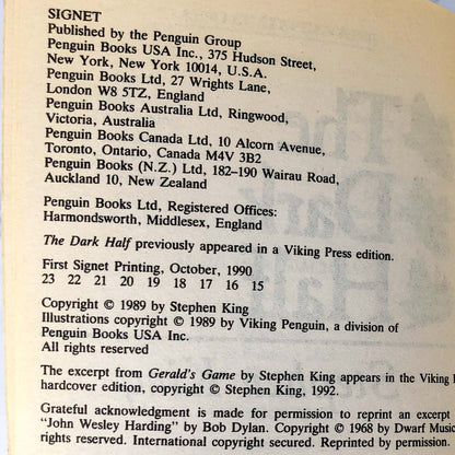 The Dark Half by Stephen King [MOVIE TIE-IN PAPERBACK] 1993