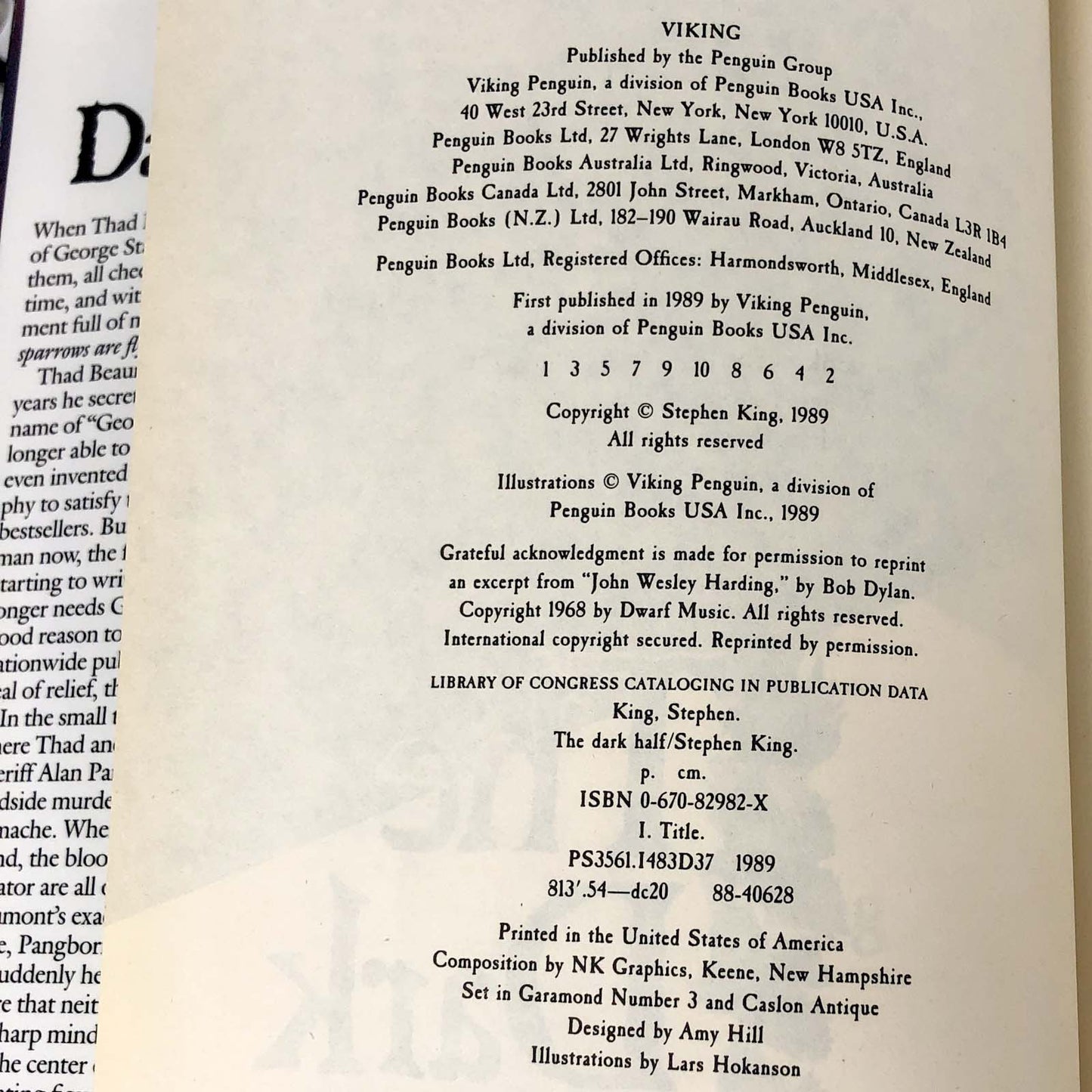 The Dark Half by Stephen King [FIRST EDITION • FIRST PRINTING] 1989 • Viking