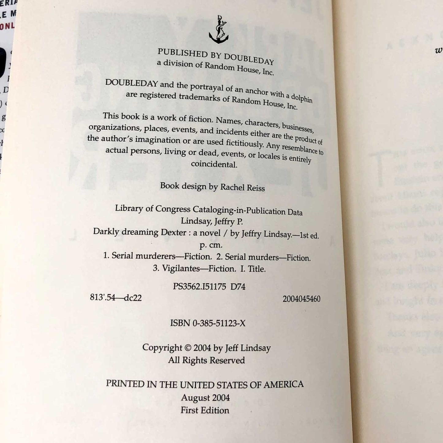 Darkly Dreaming Dexter by Jeff Lindsay [2004 HARDCOVER]