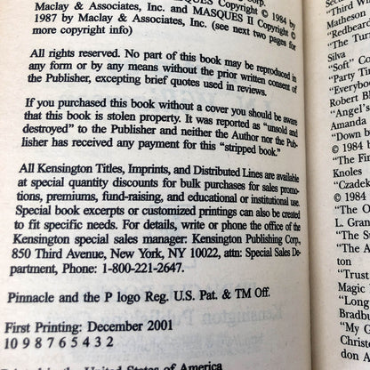 Dark Masques edited by J.N. Williamson [2001 PAPERBACK]