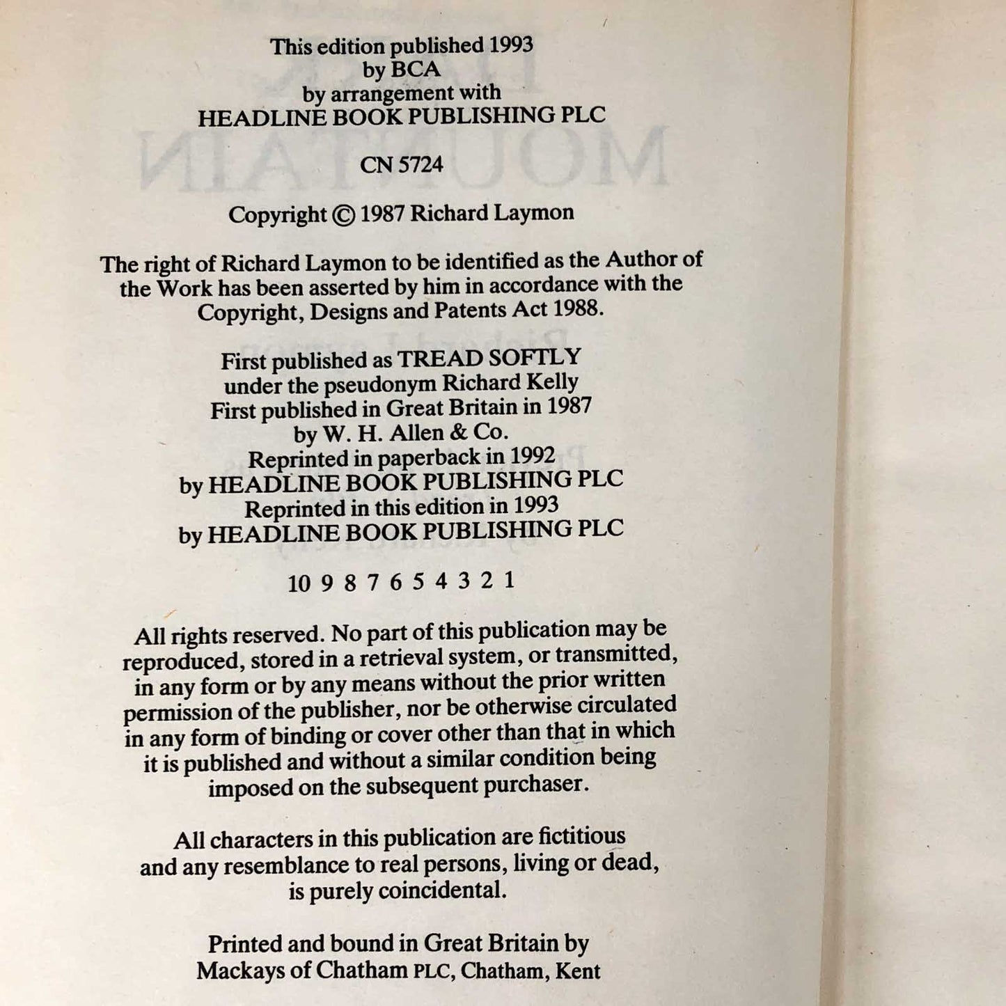 Dark Mountain by Richard Laymon [1993 U.K. HARDCOVER]