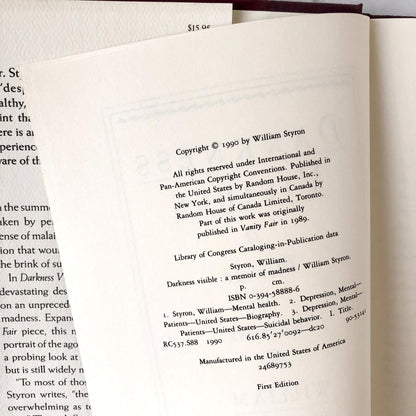 Darkness Visible: A Memoir of Madness by William Styron [FIRST EDITION] 1990 • Random House