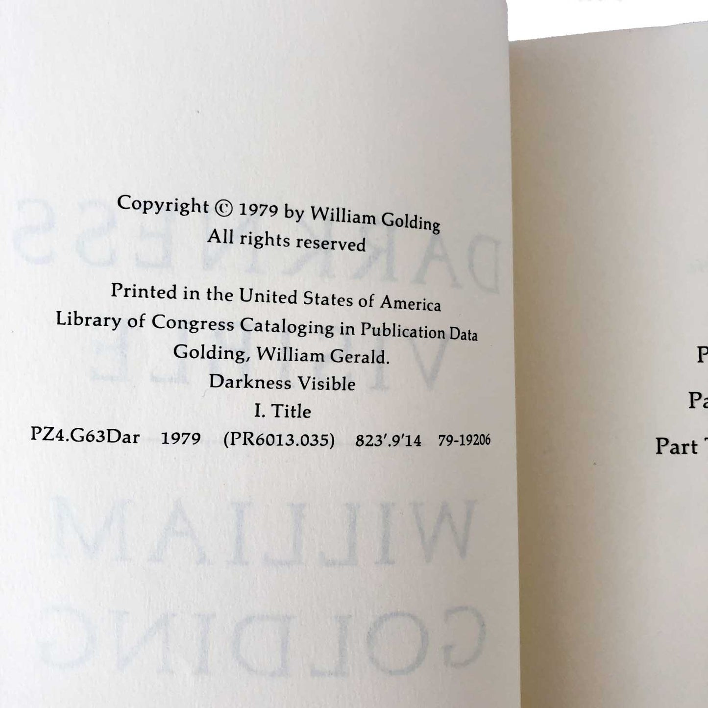 Darkness Visible by William Golding [FIRST PAPERBACK PRINTING / 1979]