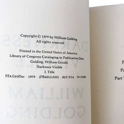 Darkness Visible by William Golding [FIRST PAPERBACK PRINTING / 1979]