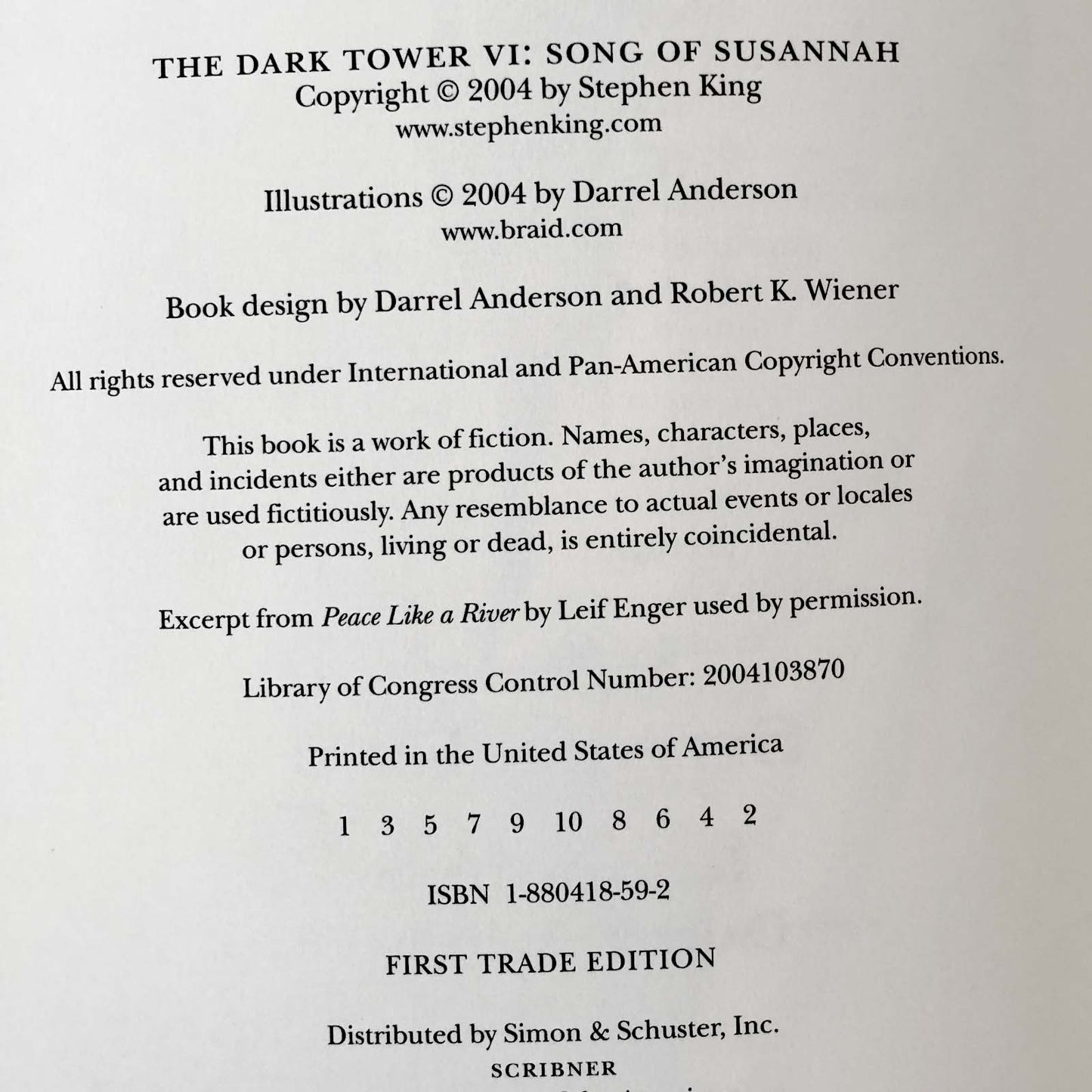 The Dark Tower VI: Song of Susannah by Stephen King [FIRST EDITION / FIRST PRINTING] 2004