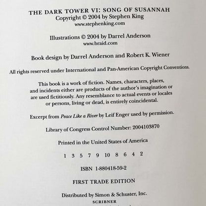 The Dark Tower VI: Song of Susannah by Stephen King [FIRST EDITION / FIRST PRINTING] 2004