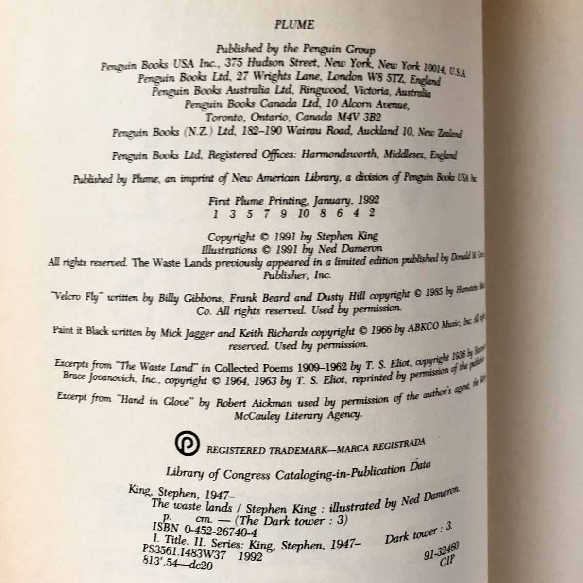 The Waste Lands by Stephen King [FIRST PLUME PRINTING / 1992] - Bookshop Apocalypse