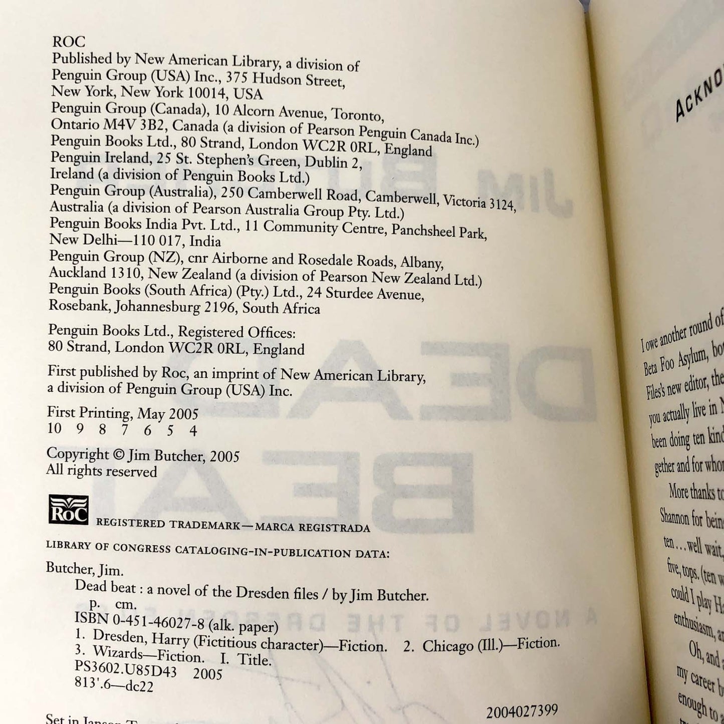 Dead Beat by Jim Butcher SIGNED! [FIRST EDITION] 2005 • Dresden Files #7