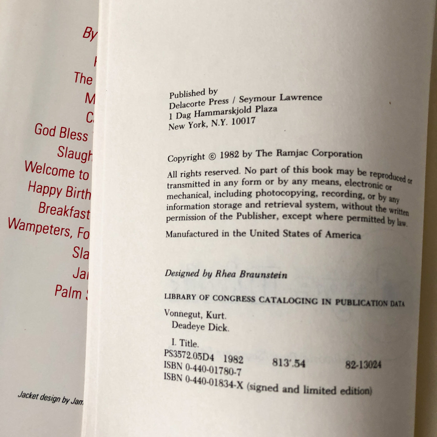 Deadeye Dick by Kurt Vonnegut [FIRST BC EDITION / 1982]