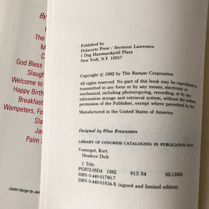Deadeye Dick by Kurt Vonnegut [FIRST BC EDITION / 1982]