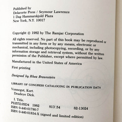 Deadeye Dick by Kurt Vonnegut [FIRST EDITION / FIRST PRINTING]