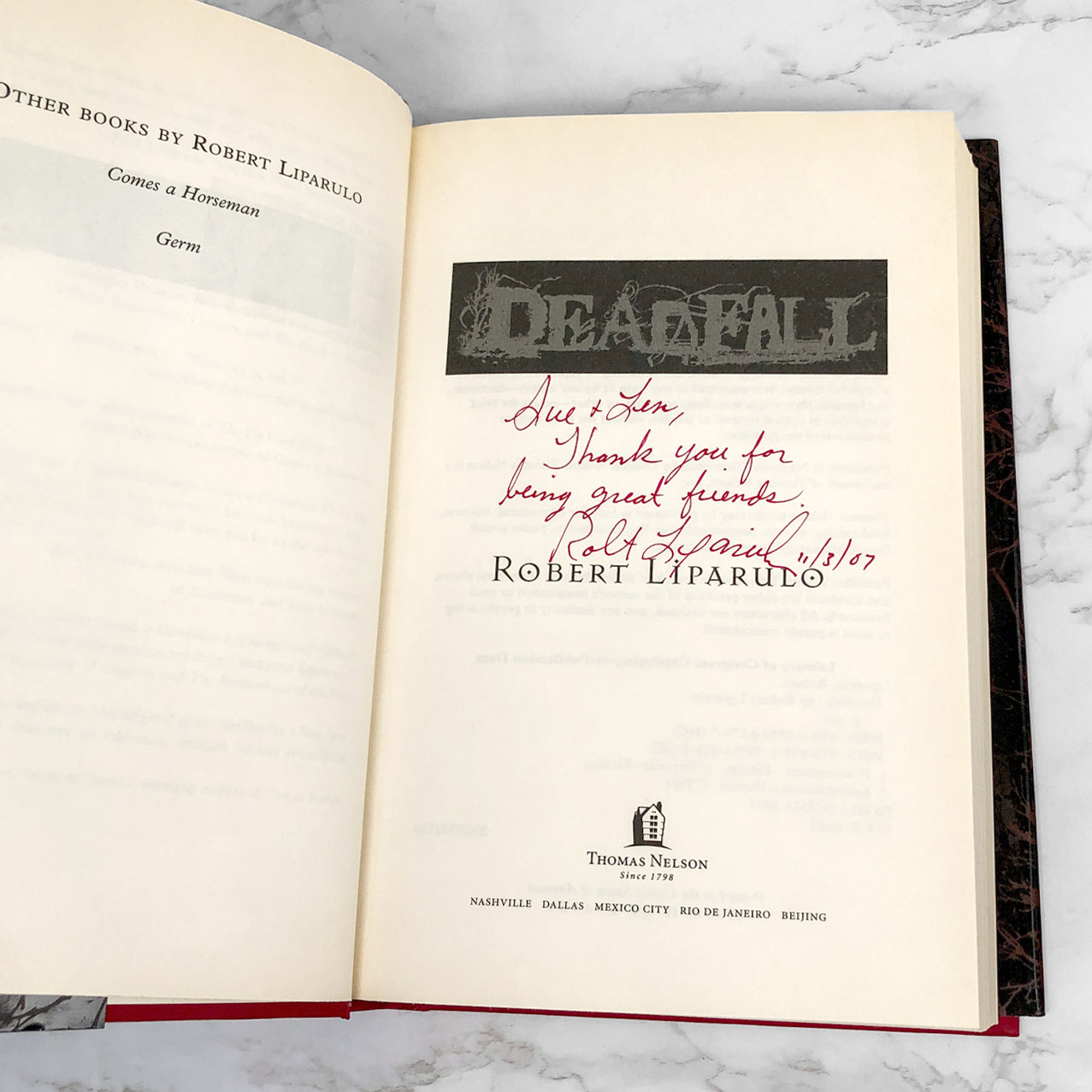 Deadfall by Robert Liparulo SIGNED! [FIRST EDITION • FIRST PRINTING] 2007