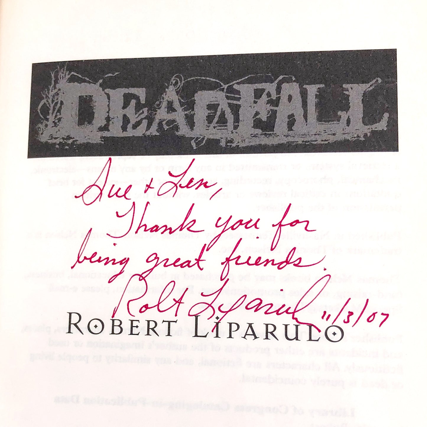 Deadfall by Robert Liparulo SIGNED! [FIRST EDITION • FIRST PRINTING] 2007