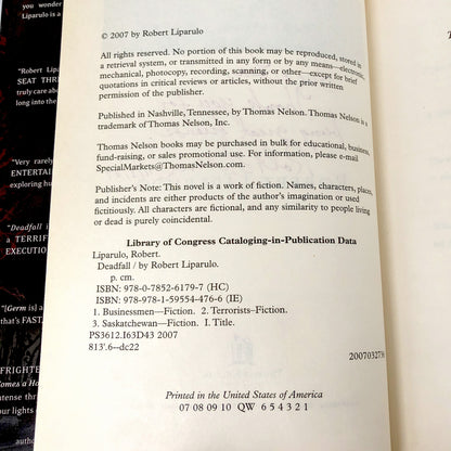 Deadfall by Robert Liparulo SIGNED! [FIRST EDITION • FIRST PRINTING] 2007