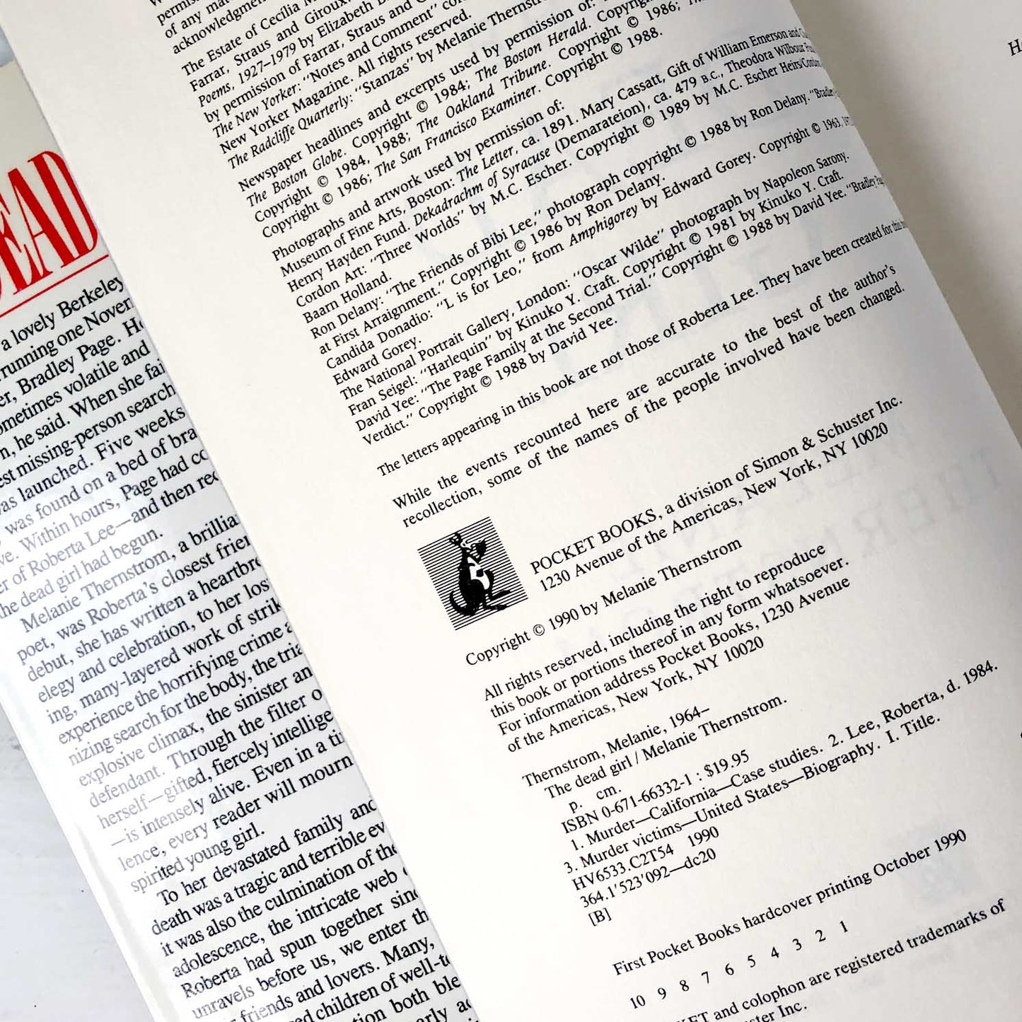 The Dead Girl by Melanie Thernstrom [FIRST EDITION / FIRST PRINTING] 1990