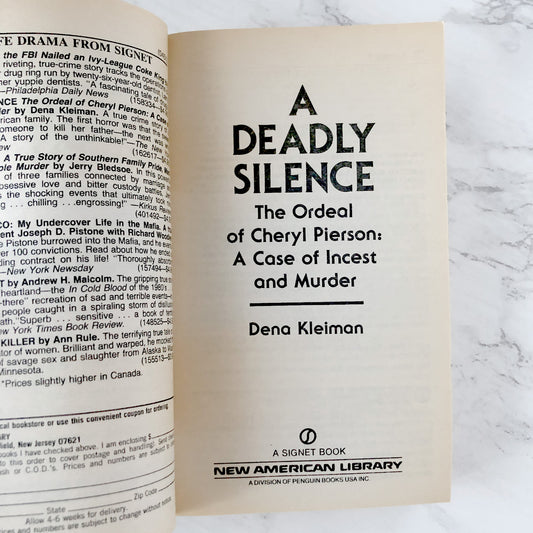 A Deadly Silence: The Ordeal of Cheryl Pierson by Dena Kleiman [FIRST PAPERBACK PRINTING / 1989]
