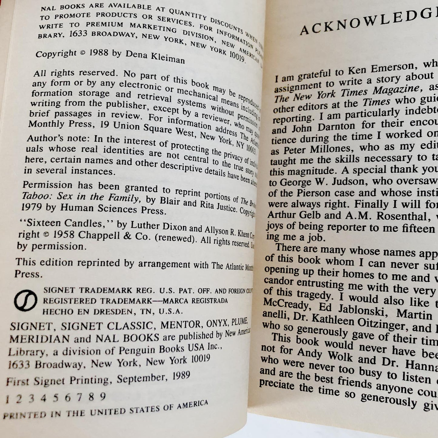 A Deadly Silence: The Ordeal of Cheryl Pierson by Dena Kleiman [FIRST PAPERBACK PRINTING / 1989]