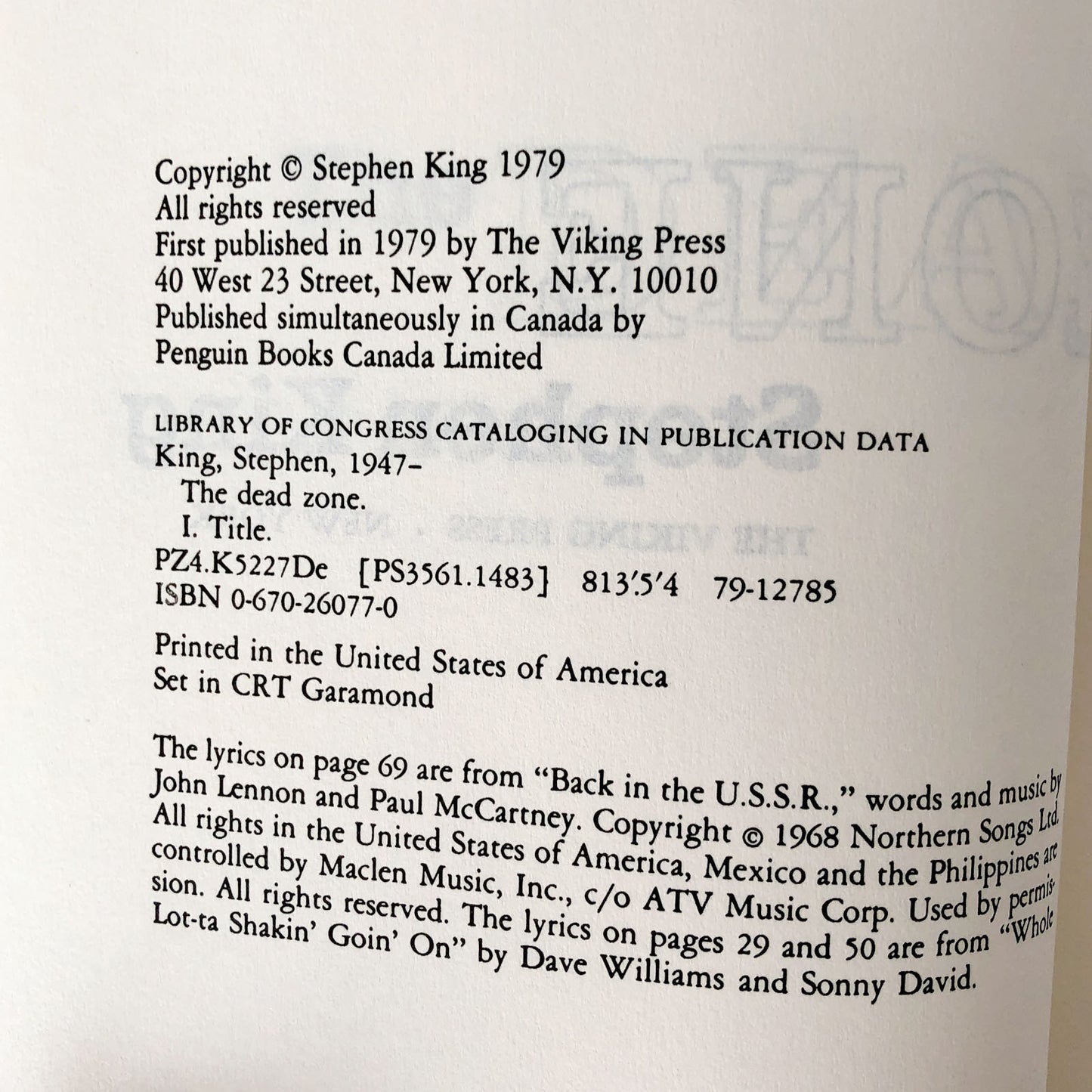The Dead Zone by Stephen King [FIRST BOOK CLUB EDITION / 1979]