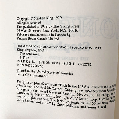The Dead Zone by Stephen King [FIRST BOOK CLUB EDITION / 1979]