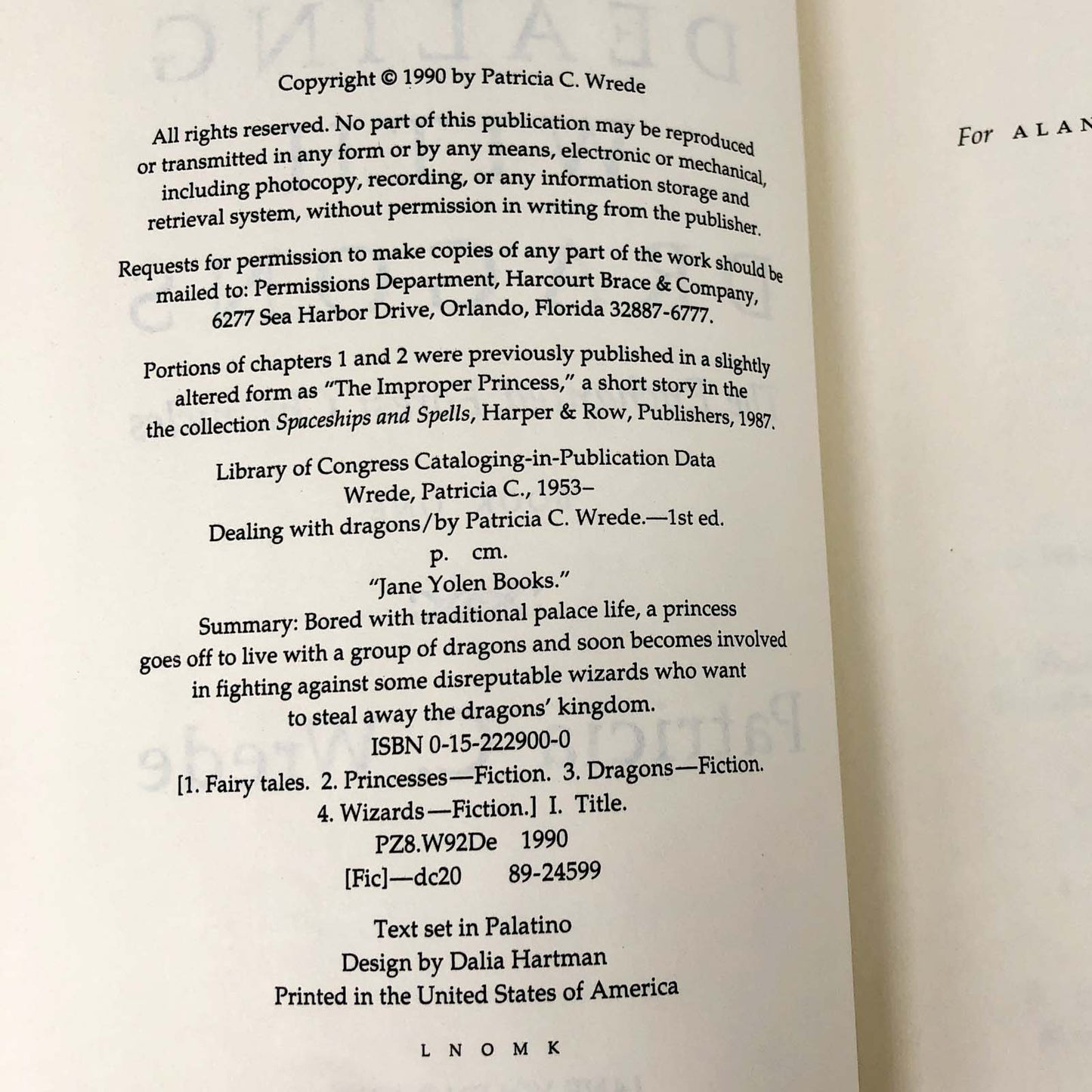 Dealing With Dragons by Patricia C. Wrede [FIRST EDITION] 1990