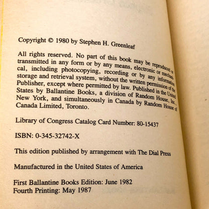 Death Bed by Stephen Greenleaf [1987 PAPERBACK] • Ballantine • John Marshall Tanner #2