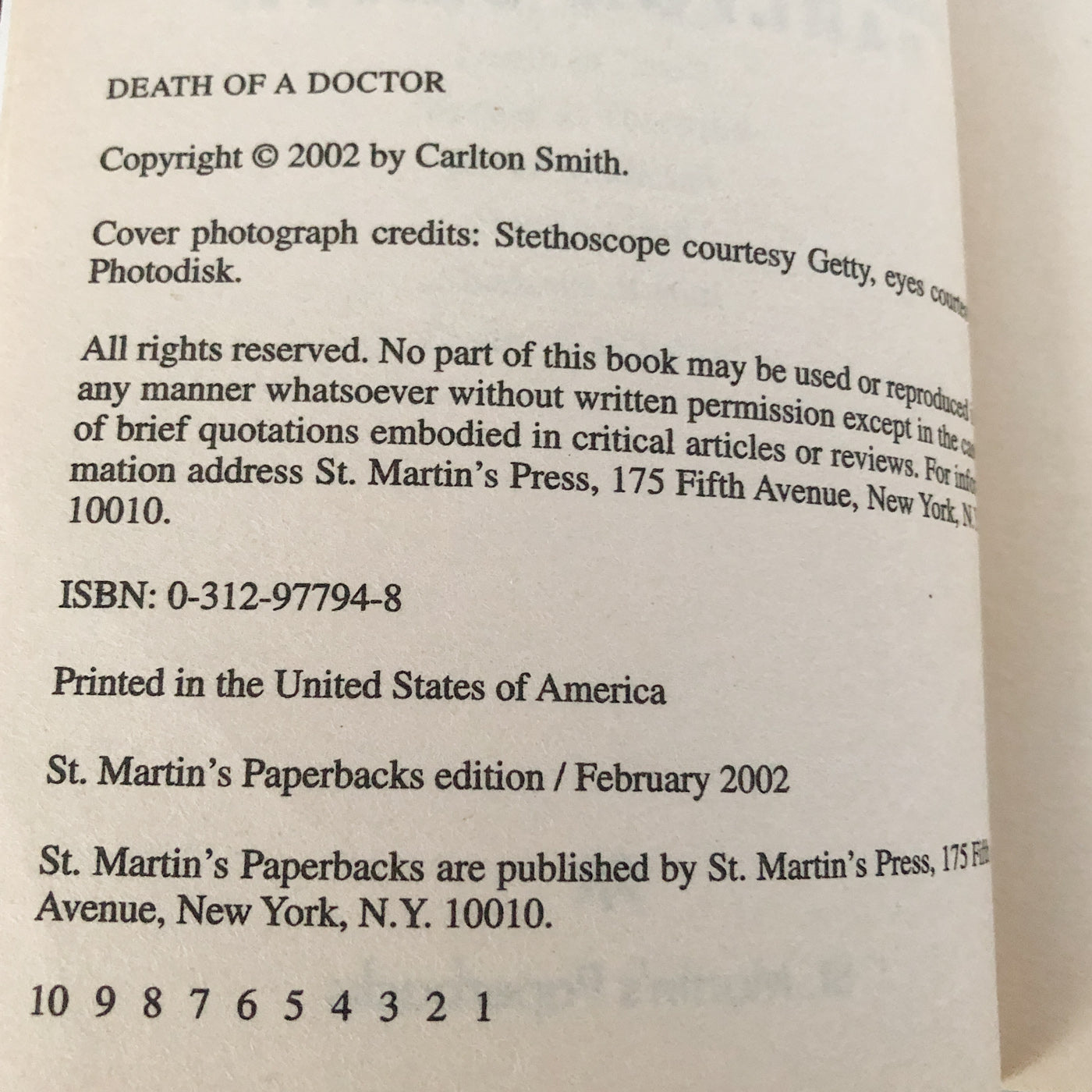 Death of a Doctor by Carlton Smith [FIRST EDITION / 2002]
