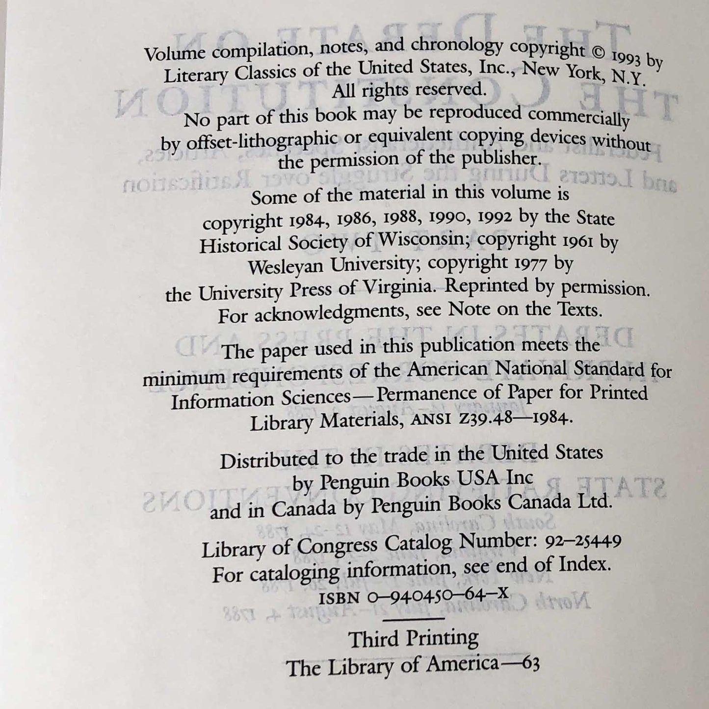 The Debate on the Constitution - Part 2 [COLLECTOR'S EDITION HARDCOVER] 1993 • Library of America