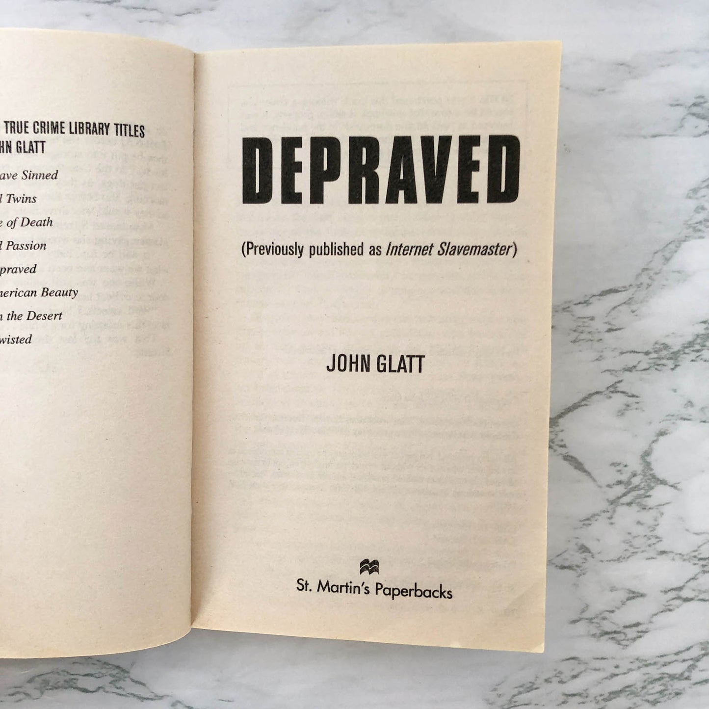 Depraved by John Glatt [FIRST PRINTING / 2001]