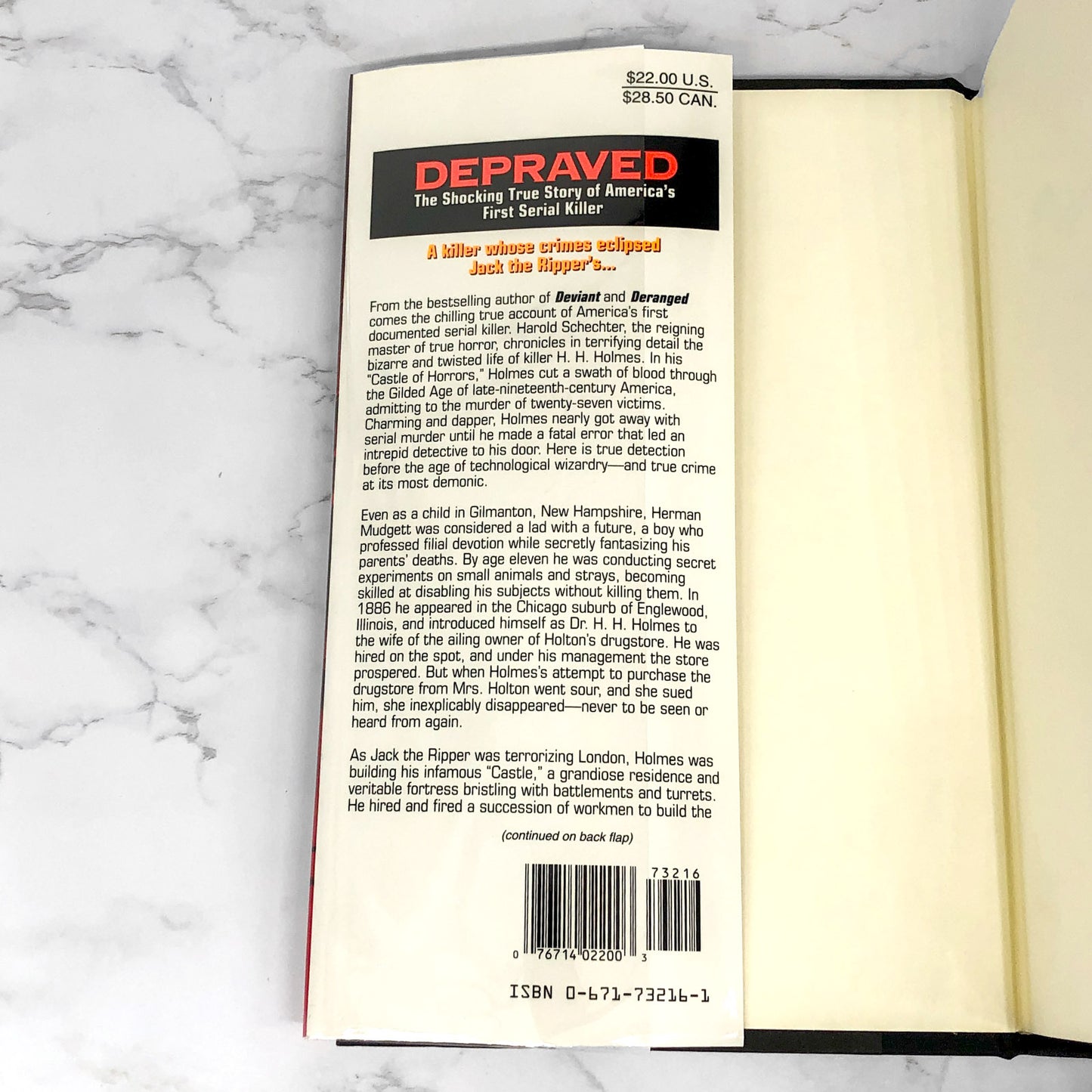 Depraved: The Shocking True Story of America's First Serial Killer by Harold Schechter [FIRST EDITION / FIRST PRINTING] 1994