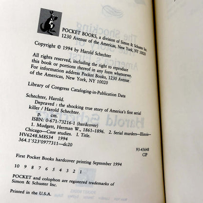 Depraved: The Shocking True Story of America's First Serial Killer by Harold Schechter [FIRST EDITION / FIRST PRINTING] 1994